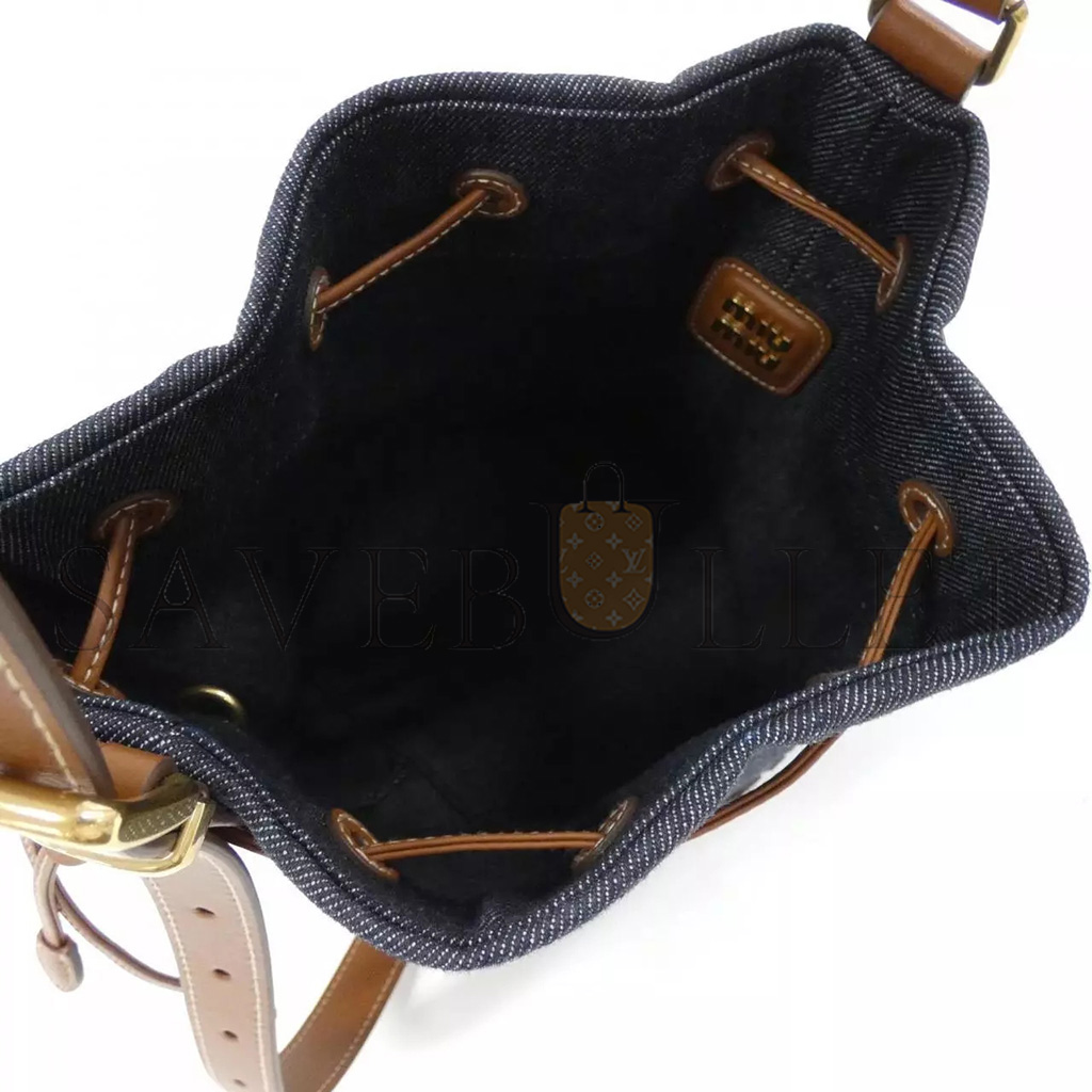 MIU MIU DENIM AND LEATHER LOGO BUCKET BAG 5BE089 (29*23*17cm)